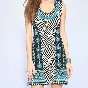 Nanette Lepore Safari Floral Zebra Lagoon Multi Sleeveless Knit Sheath - Large‎